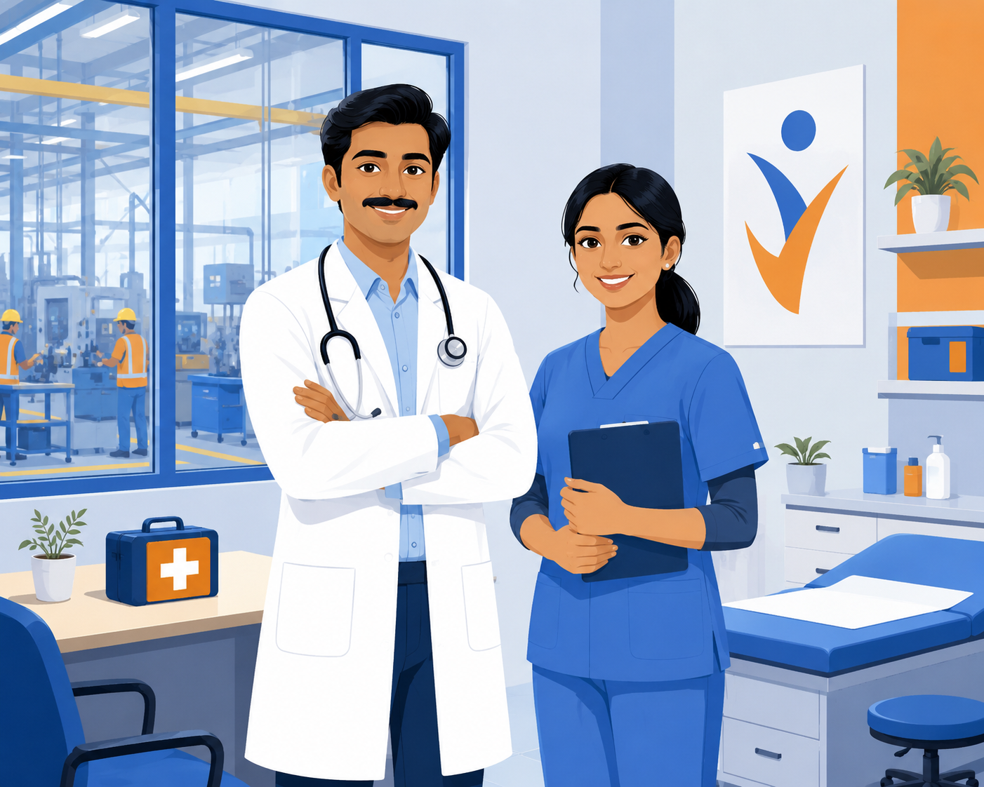 OHC Doctor and Nurse at factory clinic